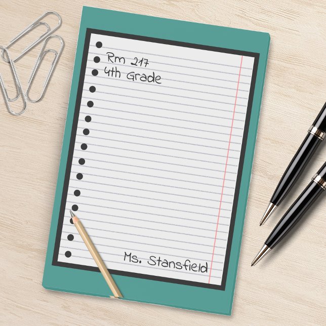 Teacher Student Paper Classroom Loose Leaf Paper Post-it Notes (green lined paper pencil school teacher notepad)