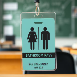 Teacher Student School Restroom Bathroom Pass ID Badge
