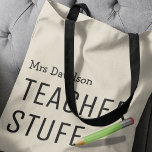 Teacher Stuff Bag | Personalised Gift<br><div class="desc">Who's that teacher or teaching assistant that made a difference in your life? How about showing them a little love with this uber-cool personalised tote bag? Picture this: a green pencil, seemingly writing the words 'TEACHER STUFF', your favourite teacher's name nestled alongside. It's more than just a bag; it's an...</div>