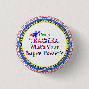 Teacher Superhero with colourful frame, 3 Cm Round Badge