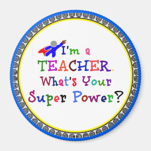 Teacher Superhero with Yellow Circle Frame Magnet