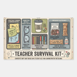 "Teacher Survival Kit" Humourous Educator Supply Rectangular Sticker