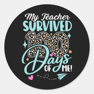 Teacher Survived 100 Days Of Me Fun School Leopard Classic Round Sticker