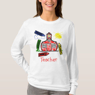 Teacher T Shirt - Schoolhouse and Crayons
