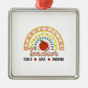Teacher Teach Love Inspire Metal Ornament