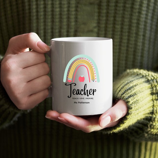 Teacher Teach Love Inspire Rainbow Personalised  Coffee Mug (Creator Uploaded)