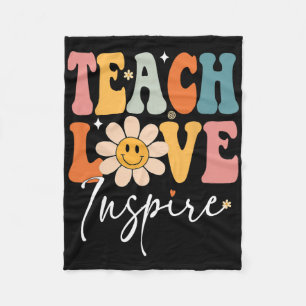 Teacher Teach Love Inspire Retro Byck To School Fleece Blanket