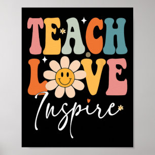 Teacher Teach Love Inspire Retro Byck To School Poster