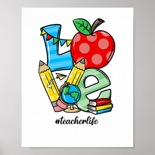 Teacher Teaching Stuff Love Apple Symbol  Poster (Front)
