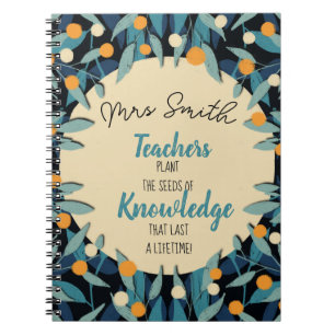 Teacher teal leaves plant a seed quote thank you notebook