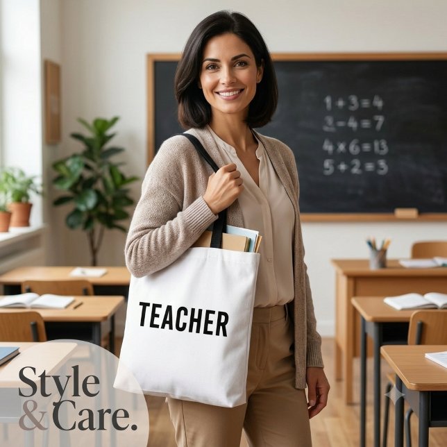 Teacher Text Statement Customisable White Tote Bag (Teacher Text Statement Customizable White Tote Bag)
