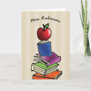 Teacher Thank You Apple with Book Stack Card