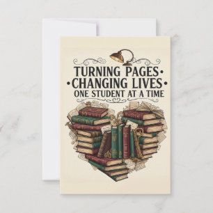 Teacher Thank You Card   Book Heart Flat Note