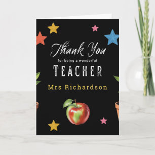 Teacher Thank You Chalkboard Apple Custom Name Card
