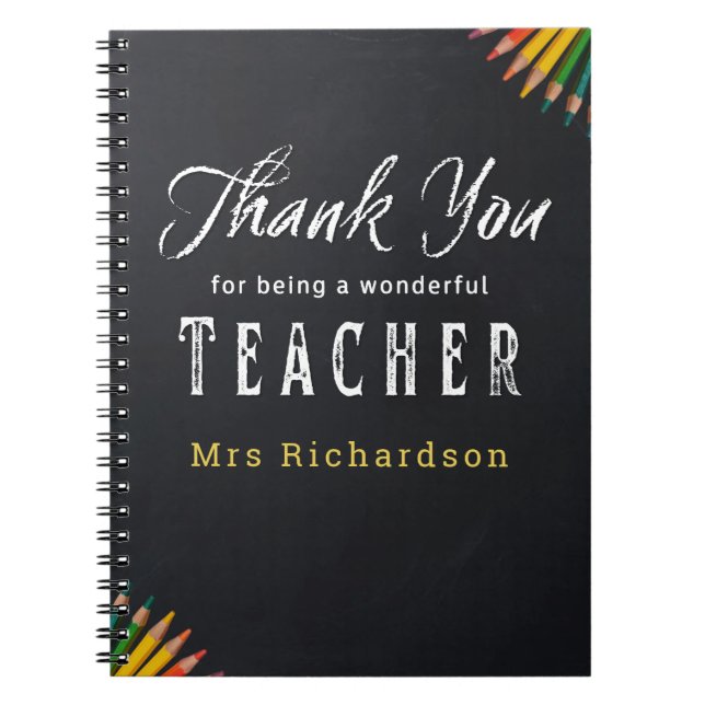 Teacher Thank You Chalkboard Custom Name Notebook (Front)