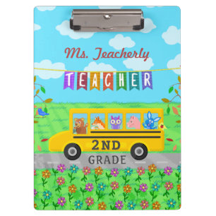 Teacher Thank You Custom Name   Cute Bus Animals Clipboard