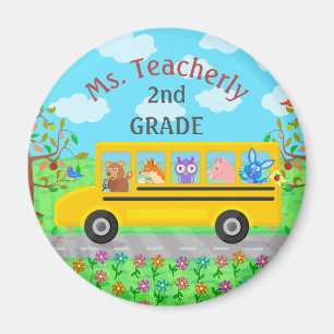 Teacher Thank You Custom Name Cute Bus Animals Magnet