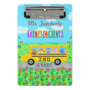 Teacher Thank You Custom Name   Cute Bus Animals Mini Clipboard