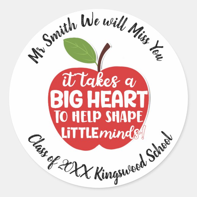 TEACHER THANK YOU MISS YOU STICKER PERSONALIZED (Front)