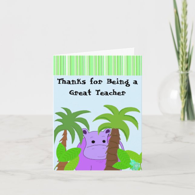 Teacher Thank You - Purple Hippo Card (Front)