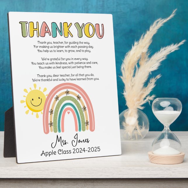 teacher thank you rainbow poem end of year plaque (Side)