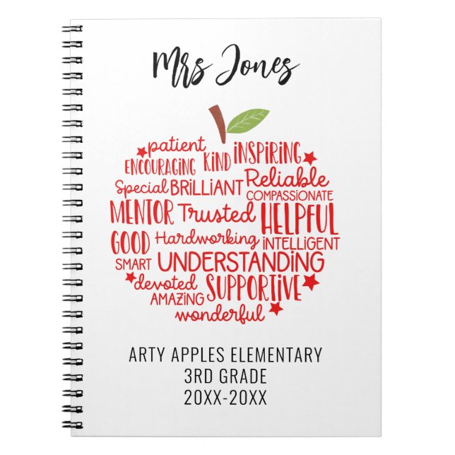 teacher thank you retirement word art apple notebo notebook (Front)