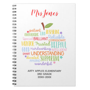 teacher thank you retirement word art apple notebook