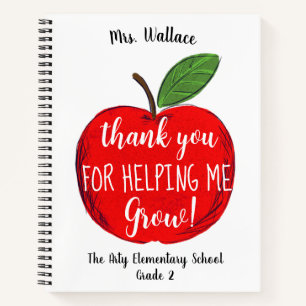 teacher thanks for helping us grow apple notebook