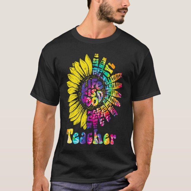 Teacher Tie Dye Teaching Daisy Sunflower Hippie Wo T-Shirt (Front)