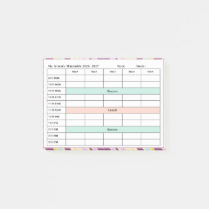 Teacher Timetable 2026–2027 Classroom Weekly Post-it Notes