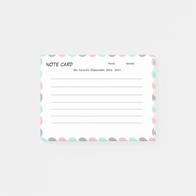 Teacher Timetable 2026–2027 | Classroom Weekly Post-it Notes (Front)