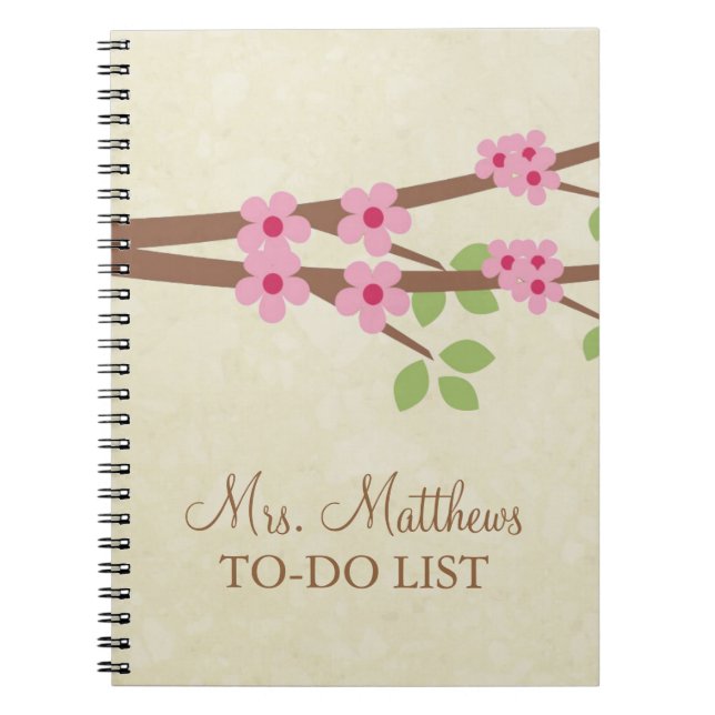 Teacher To Do List Notebook - Cherry Blossoms (Front)