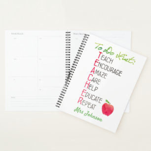 Teacher To Do List Personalised Watercolor Apple Planner