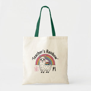 teacher tote bag, llama teacher gift, rainbow tote bag