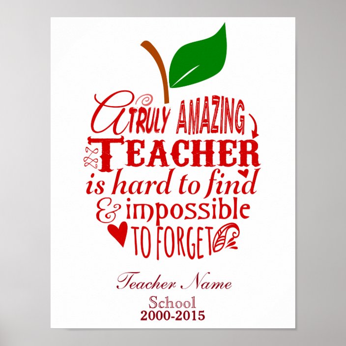 Teacher Truly Amazing Teacher Quote Red Apple Poster Zazzle au