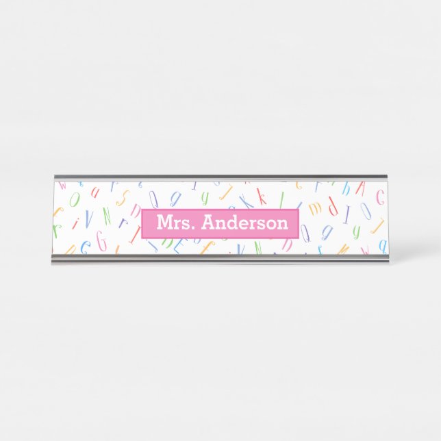 Teacher / Tutor - Cute Alphabet Pattern  Desk Name Plate (Front)