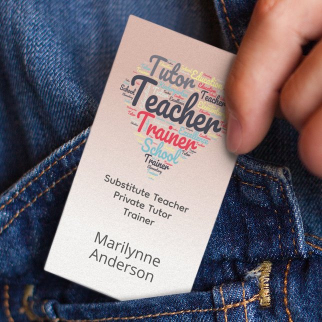 Teacher Tutor Pink Word Cloud Business Card (Creator Uploaded)