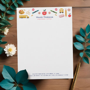 Teacher & Tutor School Supplies Icon Illustrations Custom Letterhead