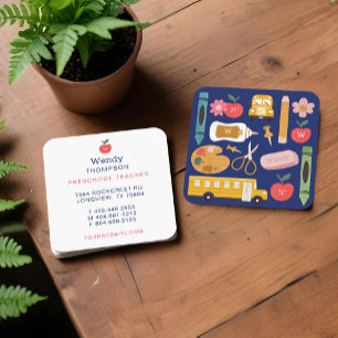Teacher & Tutor School Supplies Icon Illustrations Square Business Card