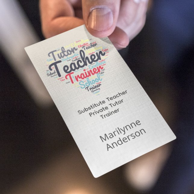 Teacher Tutor Trainer Word Cloud Business Card (Creator Uploaded)