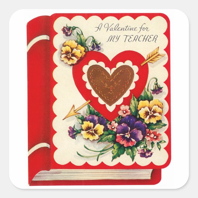 Teacher Valentine Book Square Sticker (Front)