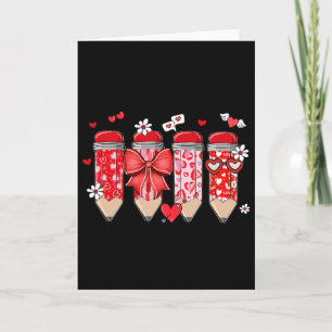 Teacher Valentine Coquette Bow Pencil Teacher Vale Card