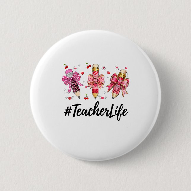 Teacher Valentine Coquette Bow Teacher Valentines  6 Cm Round Badge (Front)