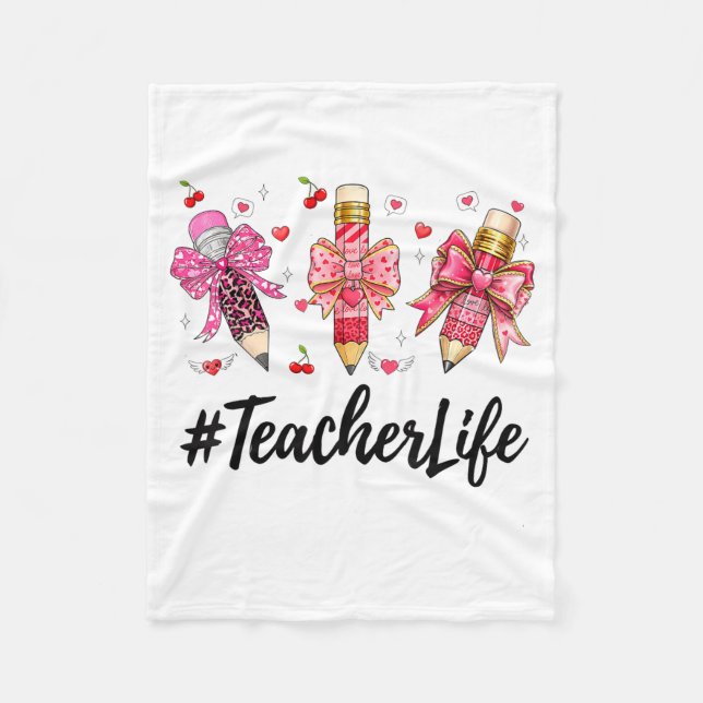 Teacher Valentine Coquette Bow Teacher Valentines  Fleece Blanket (Front)