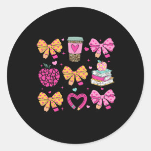 Teacher Valentine Coquette Pencil Coffee Bow Classic Round Sticker