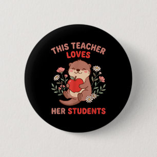 Teacher Valentine Otter Apple Love Students Floral 6 Cm Round Badge