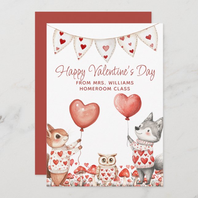 Teacher Valentine To Class Holiday Card (Front/Back)