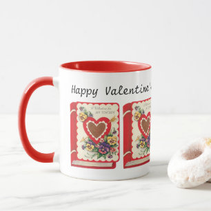 Teacher Valentine, Vintage Book Hearts and Flowers Mug