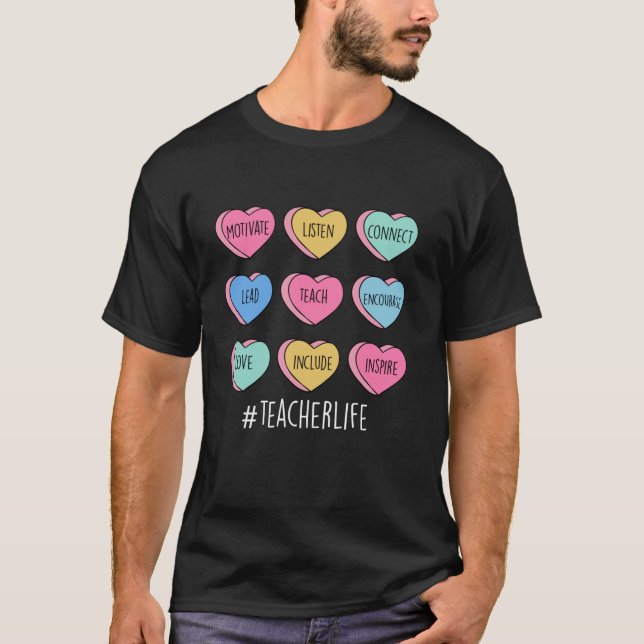 Teacher Valentines Day Conversation Candy Heart Te T-Shirt (Front)