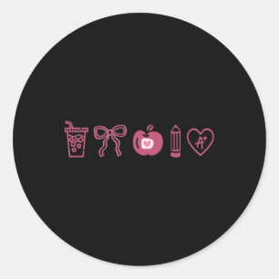 Teacher Valentines Day Coquette Hearts Iced Coffee Classic Round Sticker